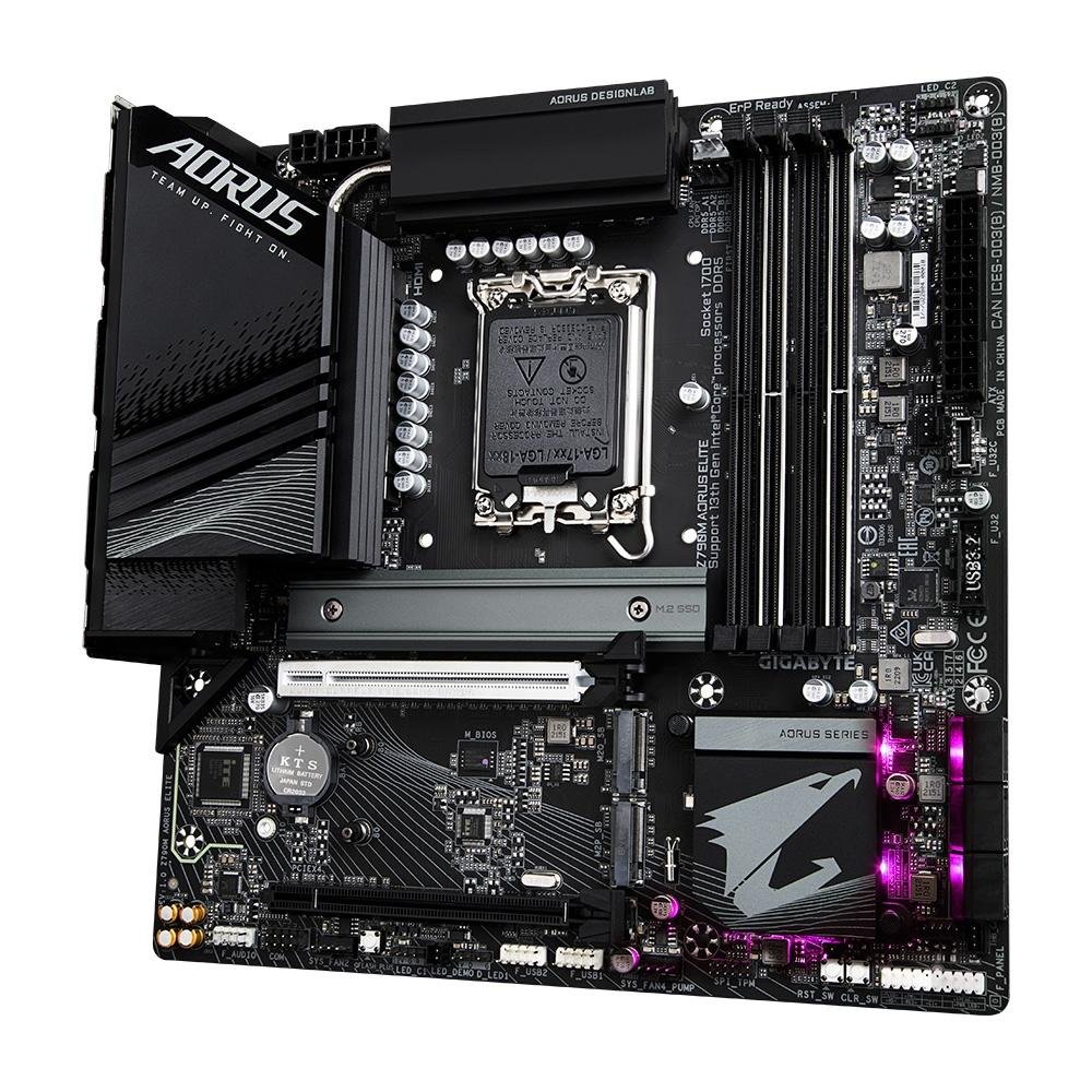 Imagem 3 de 6 do produto Placa-Mãe Gigabyte Z790M Aorus Elite Rev 1.1, LGA 1700,  mATX, DDR5, Preto - Z790M AORUS ELITE