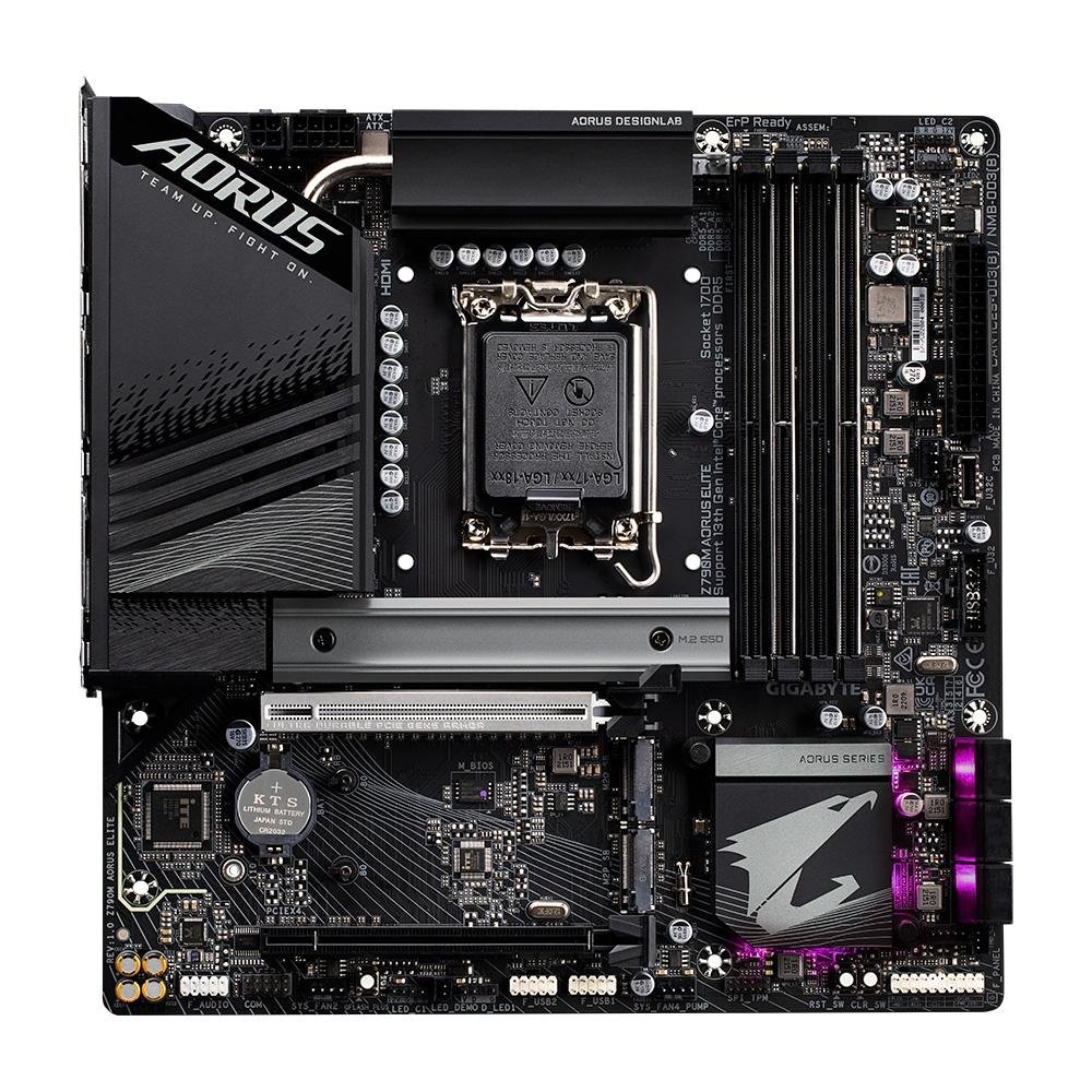 Imagem 2 de 6 do produto Placa-Mãe Gigabyte Z790M Aorus Elite Rev 1.1, LGA 1700,  mATX, DDR5, Preto - Z790M AORUS ELITE