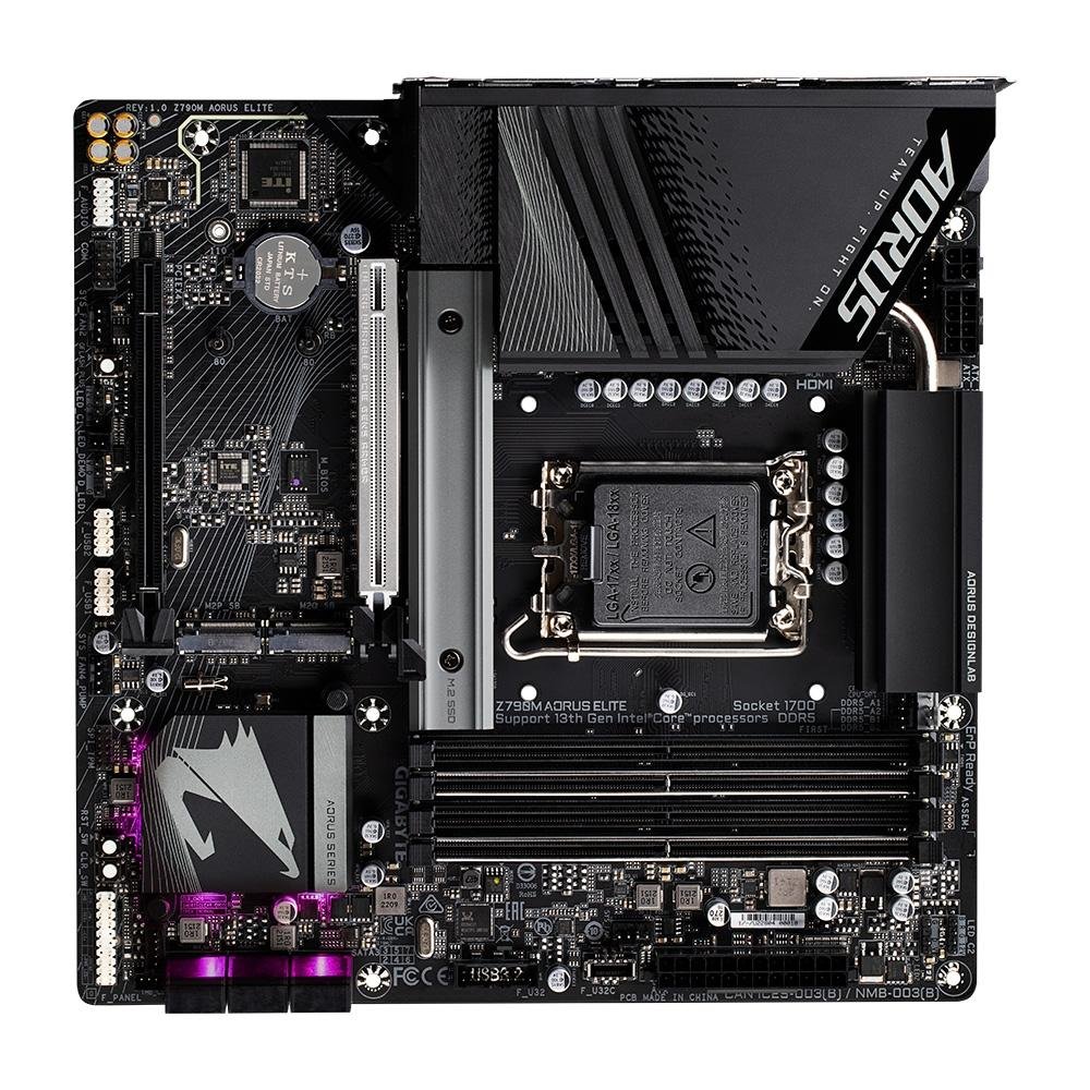 Imagem 5 de 6 do produto Placa-Mãe Gigabyte Z790M Aorus Elite Rev 1.1, LGA 1700,  mATX, DDR5, Preto - Z790M AORUS ELITE