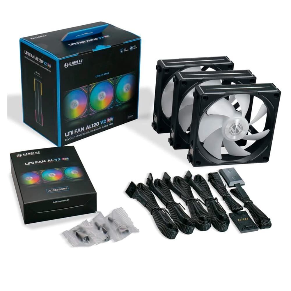 Imagem 4 de 4 do produto Kit com 3 Ventoinhas Lian Li UNI FAN AL V2, 120mm, RGB, Preto - UF-AL120V2-3B