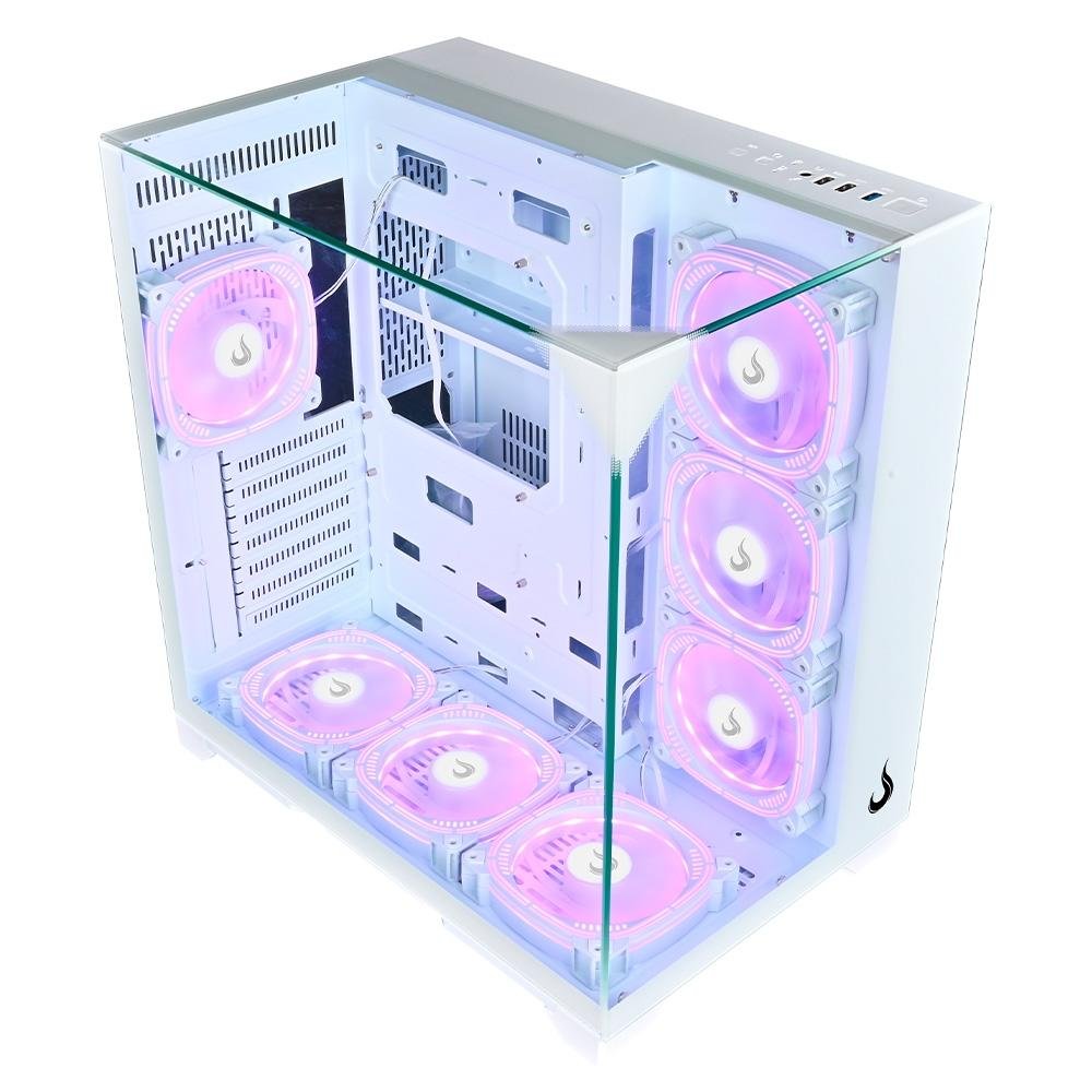 Gabinete Gamer Rise Mode Galaxy Full Glass, Mid Tower, ATX, Lateral e Frente em Vidro Temperado, Sem FANs, Branco - RM-CA-FG-W