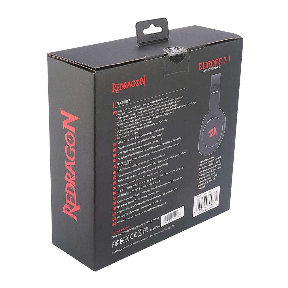 Imagem 8 de 8 do produto Headset Gamer Redragon Europe, 7.1, Driver 50mm, USB, Compatível com PC, Preto - H720 USB