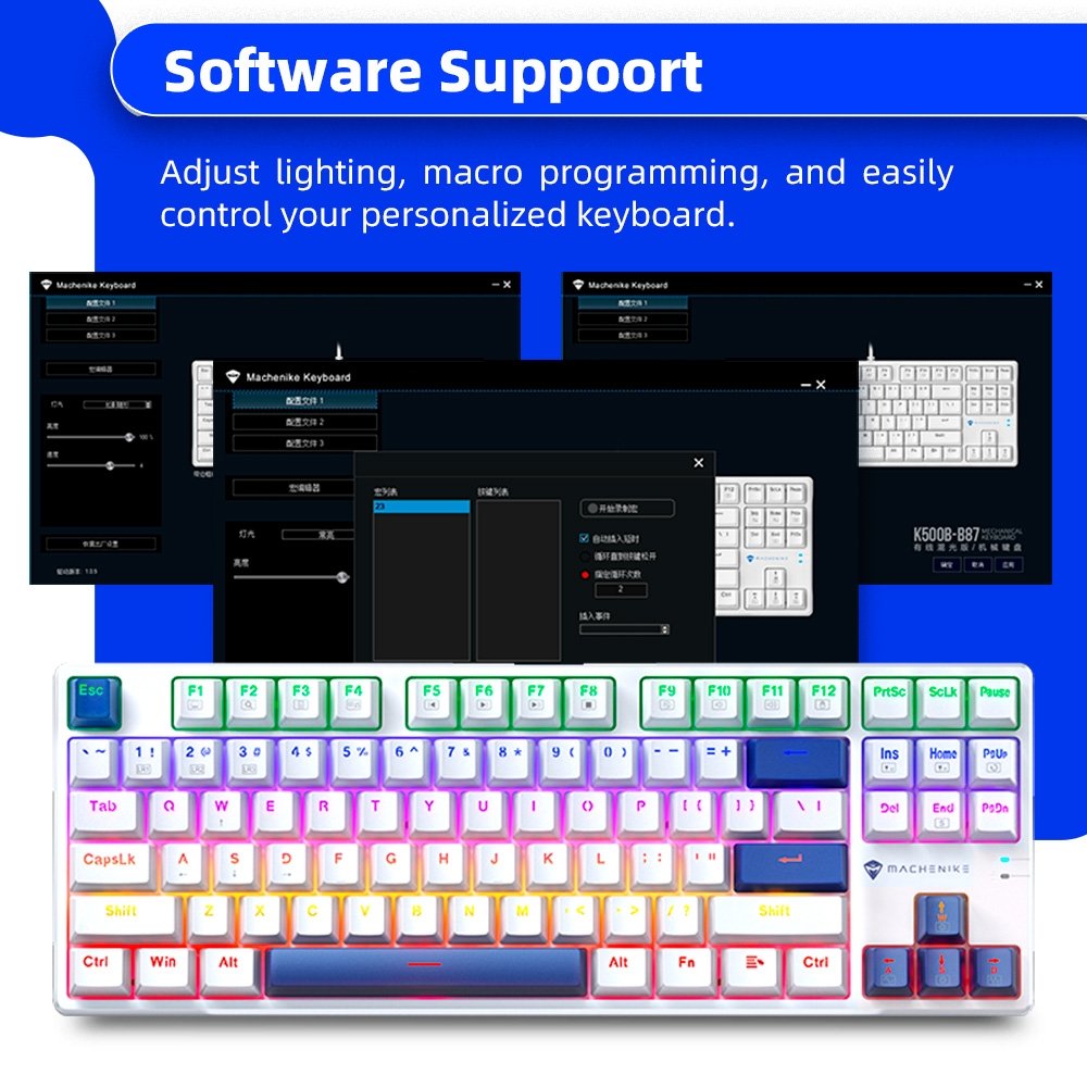 Teclado Mecânico Gamer Machenike K500B-B87 RGB, Switch RED, Layout 80%, Usb-C, Abnt2, Branco E Azul - REF JJ02GZ009 - view 5