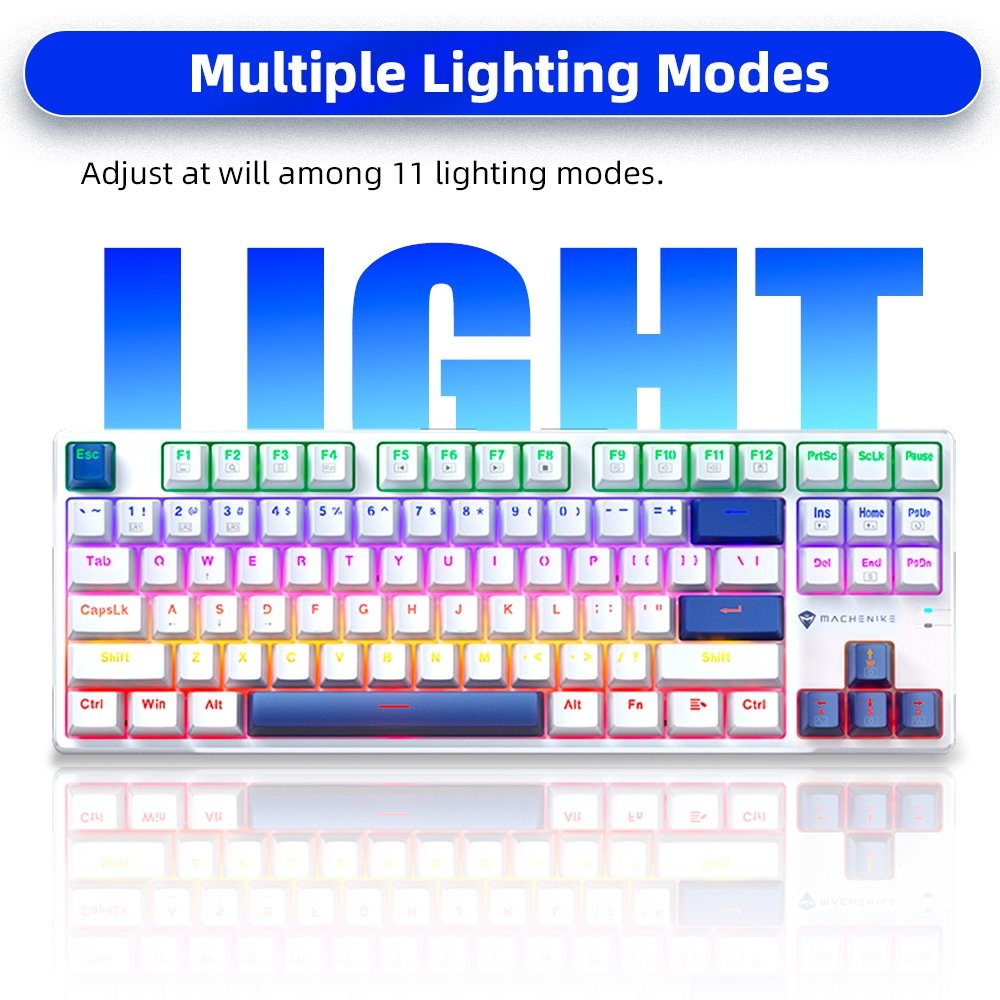 Teclado Mecânico Gamer Machenike K500B-B87 RGB, Switch RED, Layout 80%, Usb-C, Abnt2, Branco E Azul - REF JJ02GZ009 - view 3