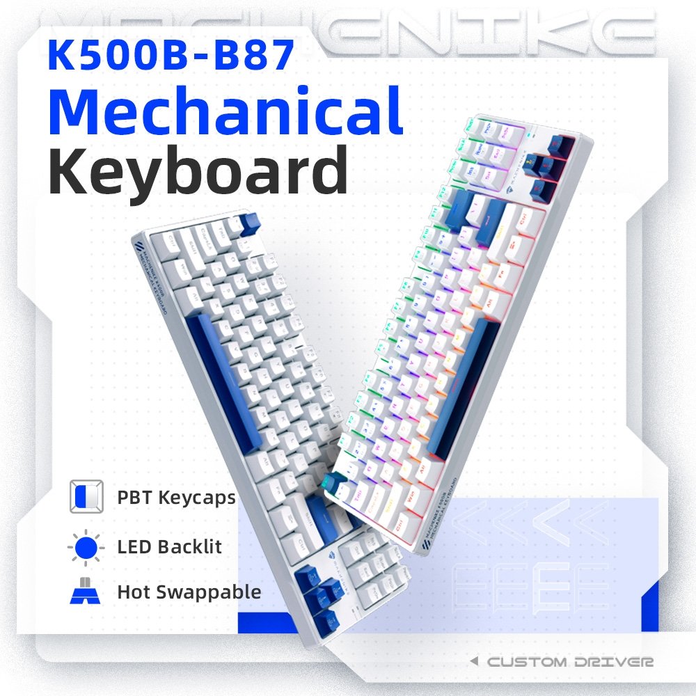 Teclado Mecânico Gamer Machenike K500B-B87 RGB, Switch RED, Layout 80%, Usb-C, Abnt2, Branco E Azul - REF JJ02GZ009 - view 2