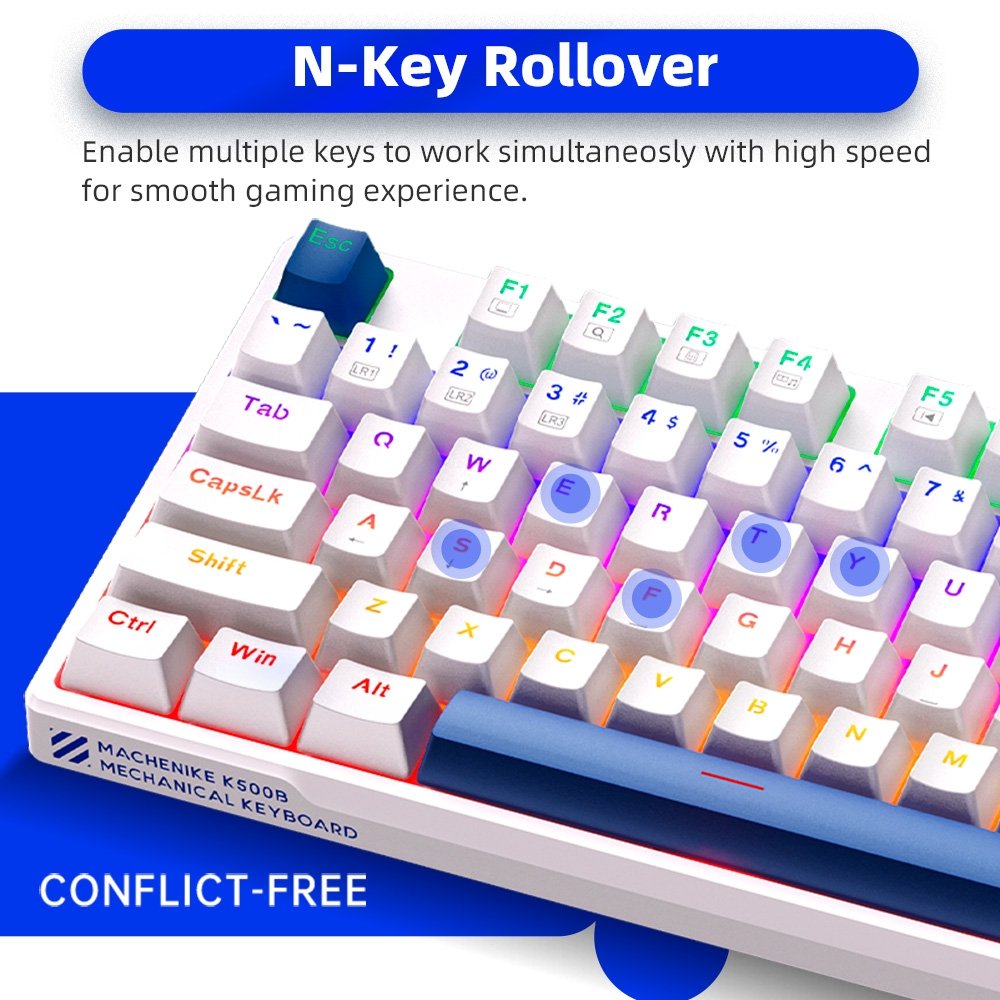 Teclado Mecânico Gamer Machenike K500B-B87 RGB, Switch RED, Layout 80%, Usb-C, Abnt2, Branco E Azul - REF JJ02GZ009 - view 6