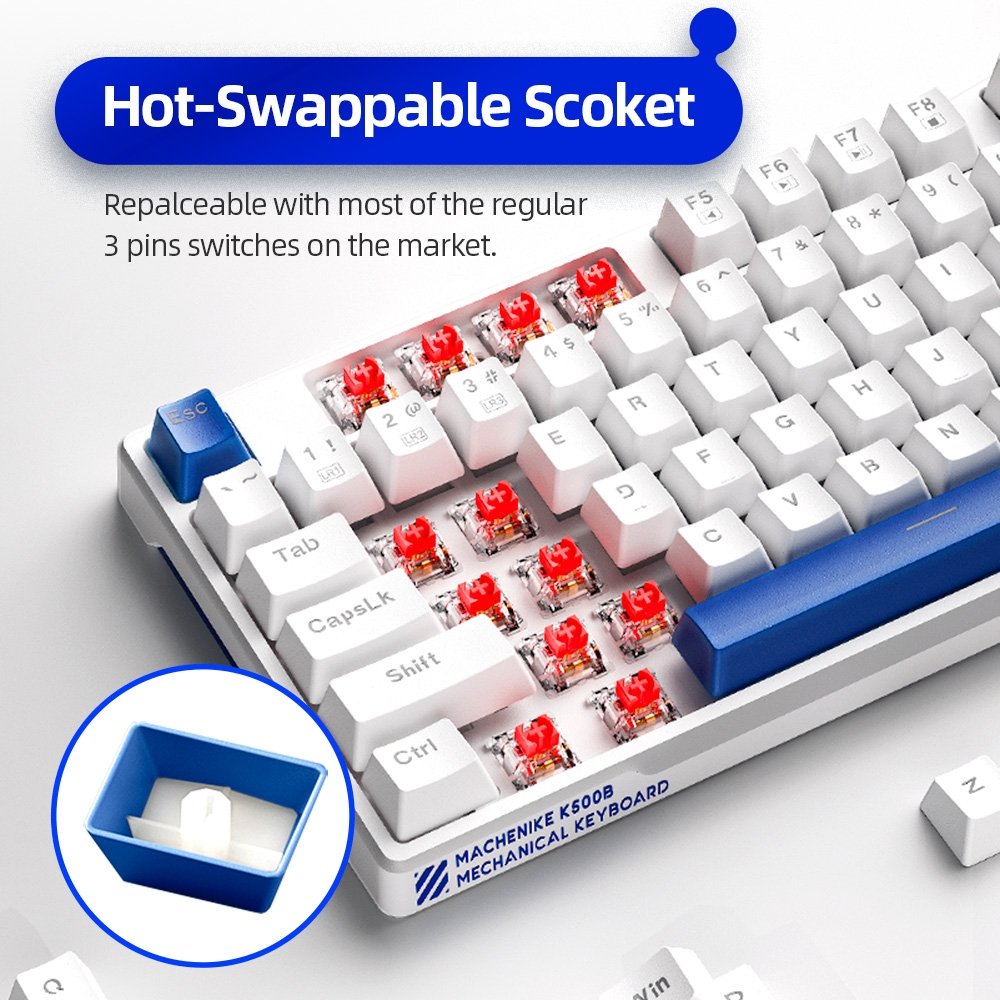 Teclado Mecânico Gamer Machenike K500B-B87 RGB, Switch RED, Layout 80%, Usb-C, Abnt2, Branco E Azul - REF JJ02GZ009 - view 7