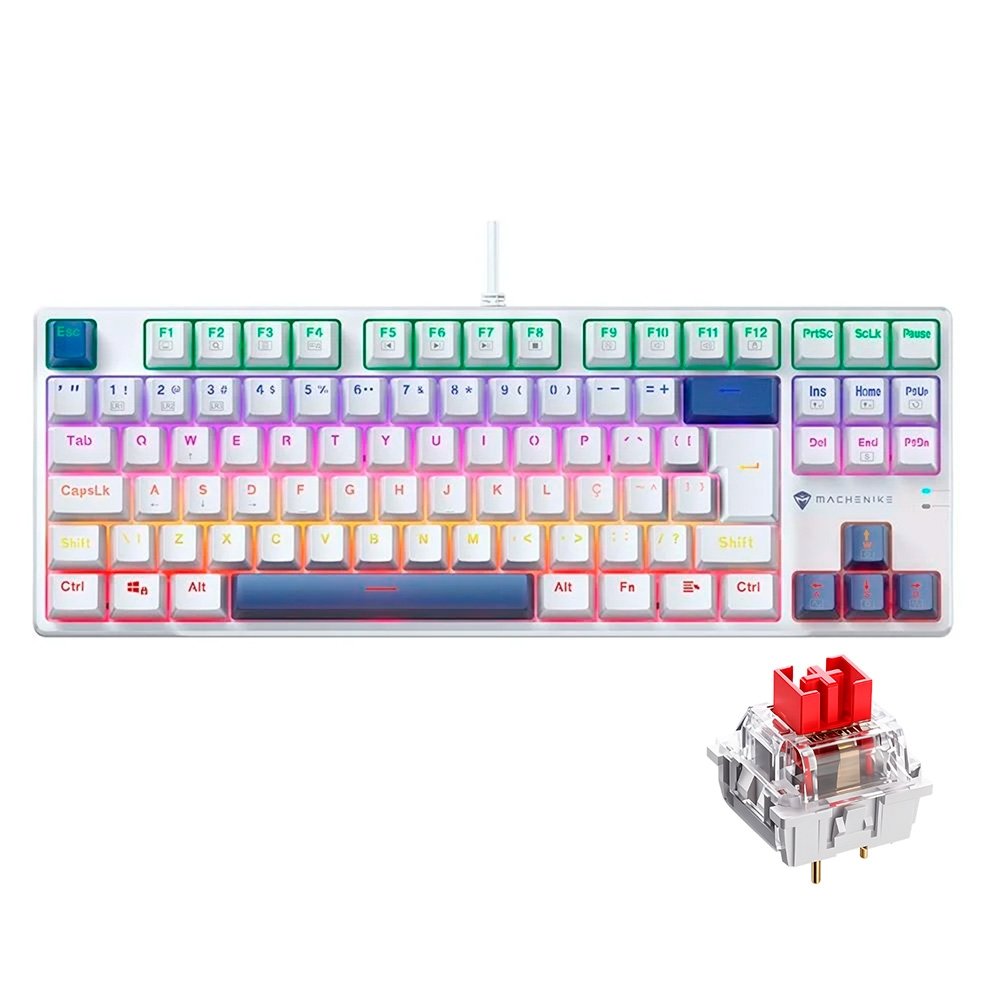 Teclado Mecânico Gamer Machenike K500B-B87 RGB, Switch RED, Layout 80%, Usb-C, ( Balão.info), Branco E Azul - REF JJ02GZ009 - foto 3