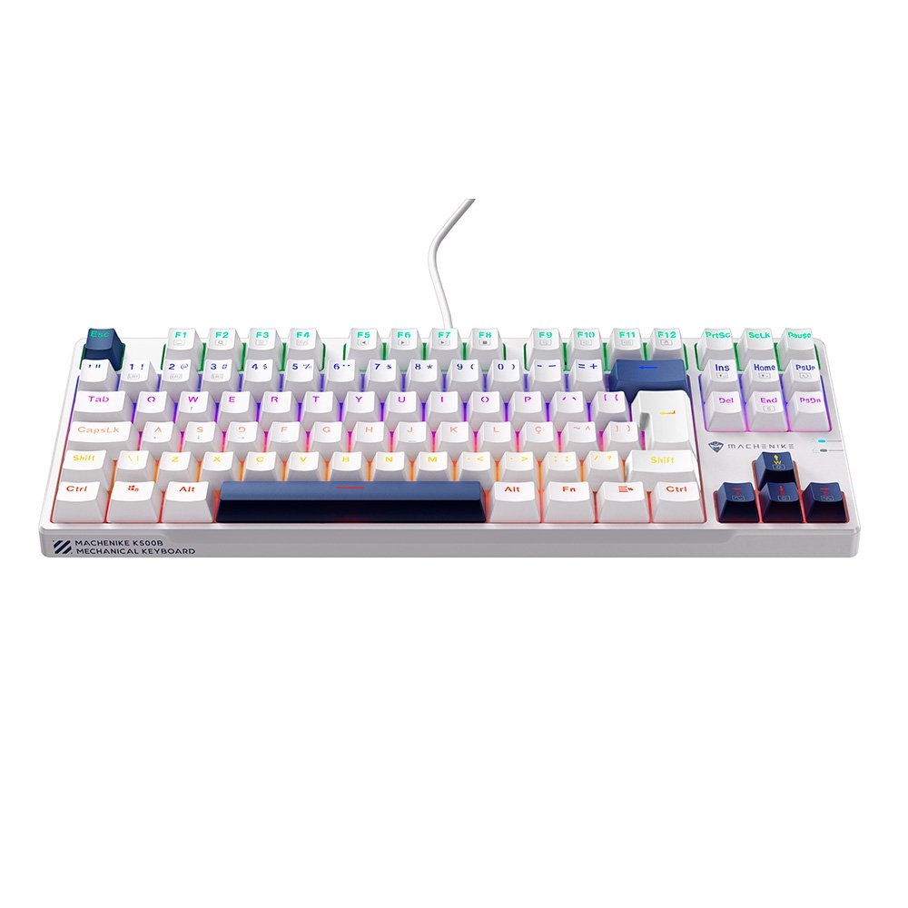 Teclado Mecânico Gamer Machenike K500B-B87 RGB, Switch RED, Layout 80%, Usb-C, Abnt2, Branco E Azul - REF JJ02GZ009