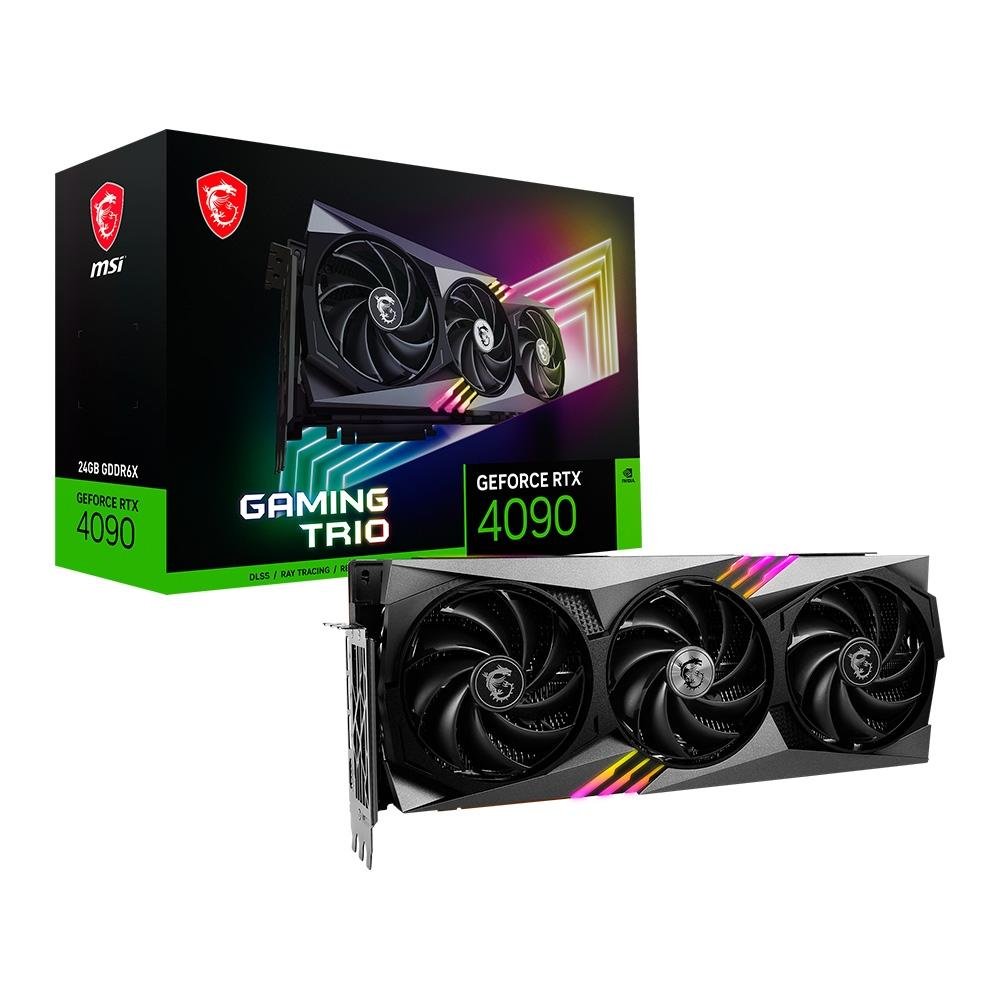 Placa de Vídeo RTX 4090 Gaming Trio 24G MSI NVIDIA GeForce, 24GB, GDDR6X, DLSS, Ray Tracing, G-Sync Placa de Vídeo RTX 4090 Gaming Trio 24G MSI NVIDIA GeForce, 24GB, GDDR6X, DLSS, Ray Tracing, G-Sync