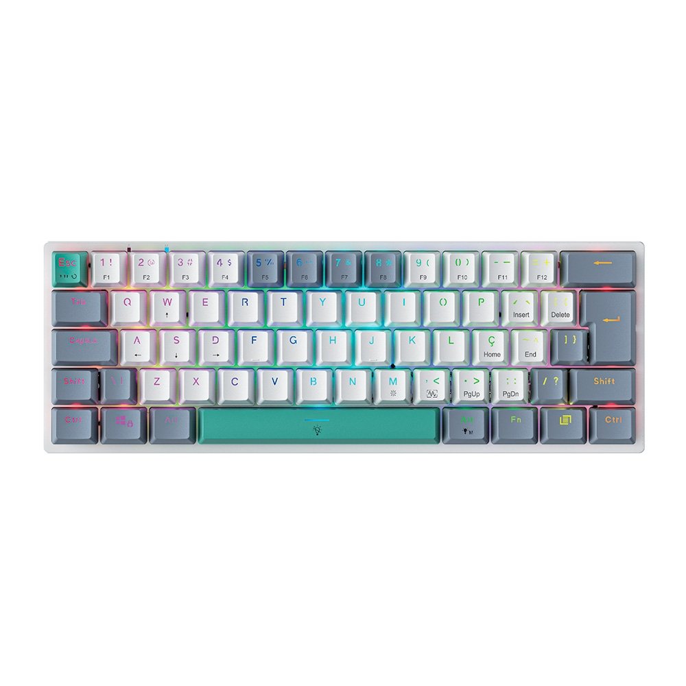 Teclado Mecânico Gamer Machenike K500-B61, Switch Huano Brown, ABNT, Branco - K500-B61BBR