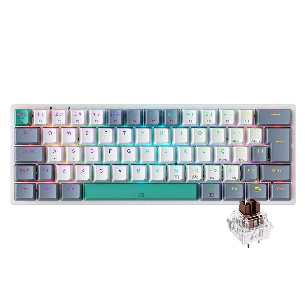 Teclado Mecânico Gamer Machenike K500-B61, Switch Huano Brown, ABNT, Branco - K500-B61BBR Teclado Mecânico Gamer Machenike K500-B61, Switch Huano Brown, ABNT, Branco - K500-B61BBR
