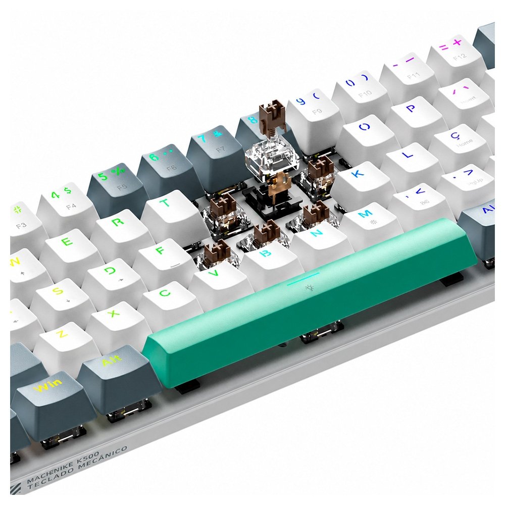 Teclado Mecânico Gamer Machenike K500-B61, Switch Huano Brown, ABNT, Branco - K500-B61BBR Teclado Mecânico Gamer Machenike K500-B61, Switch Huano Brown, ABNT, Branco - K500-B61BBR