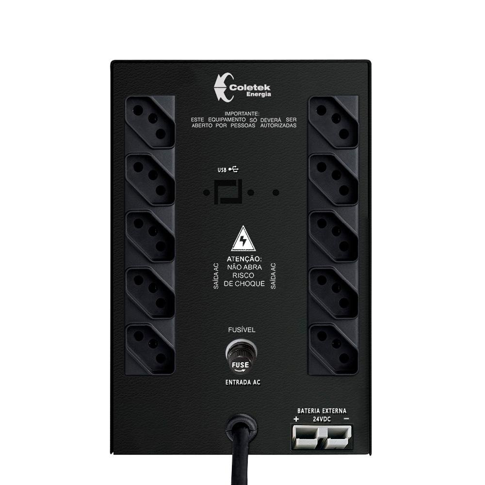 Nobreak Coletek UPS PG II, 2500VA, Bivolt, 4 Baterias, 10 Tomadas, Preto -  PGII-2500BA-4B10T - view 3