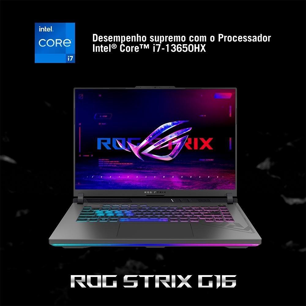Notebook Gamer ASUS Rog Strix G16 Intel Core I7, 8gb Ram, GeForce Rtx 4050, Ssd 512gb, 16 Fhd, 165hz, Keepos, Eclipse Gray - G614ju-N3367 - view 3