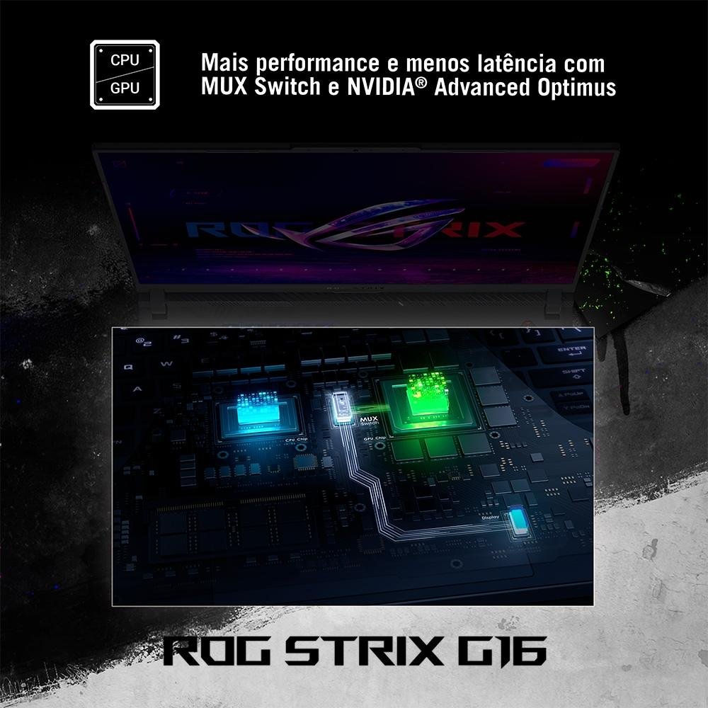 Notebook Gamer ASUS Rog Strix G16 Intel Core I7, 8gb Ram, GeForce Rtx 4050, Ssd 512gb, 16 Fhd, 165hz, Keepos, Eclipse Gray - G614ju-N3367 - view 5
