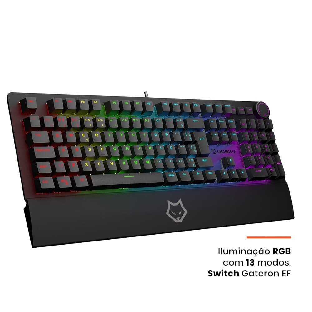 Teclado Mecânico Gamer Husky Anchorage Full Size, RGB, Switch Gateron EF Brown, ABNT2, Preto - HTG200PTMA Teclado Mecânico Gamer Husky Anchorage Full Size, RGB, Switch Gateron EF Brown, ABNT2, Preto - HTG200PTMA