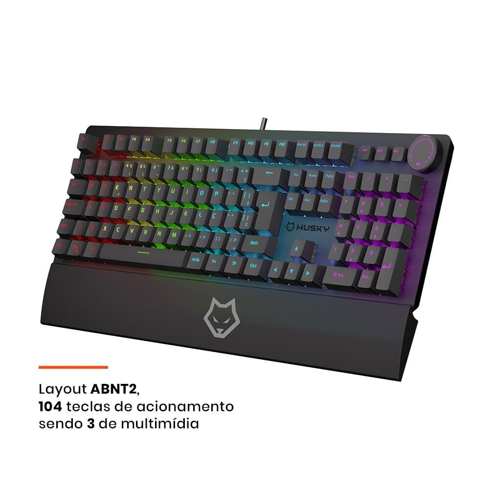 Teclado Mecânico Gamer Husky Anchorage Full Size, RGB, Switch Gateron EF Brown, ABNT2, Preto - HTG200PTMA Teclado Mecânico Gamer Husky Anchorage Full Size, RGB, Switch Gateron EF Brown, ABNT2, Preto - HTG200PTMA