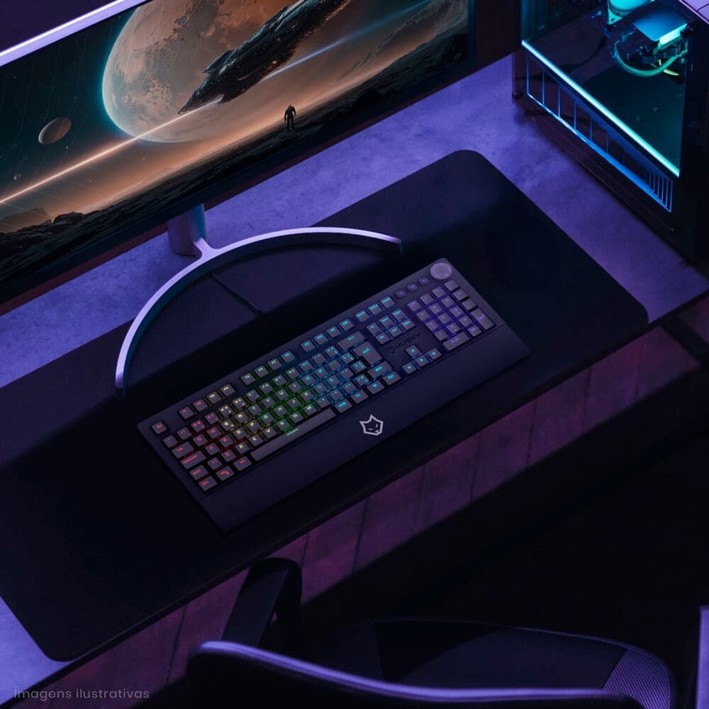Teclado Mecânico Gamer Husky Anchorage Full Size, RGB, Switch Gateron EF Brown, ABNT2, Preto - HTG200PTMA Teclado Mecânico Gamer Husky Anchorage Full Size, RGB, Switch Gateron EF Brown, ABNT2, Preto - HTG200PTMA