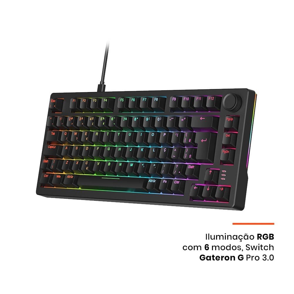 Teclado Sem Fio Mecânico Gamer Husky Nomadic, RGB, Switch Gateron G Pro Red, Bluetooth, ABNT2, Preto - HTG800PTVR - view 4