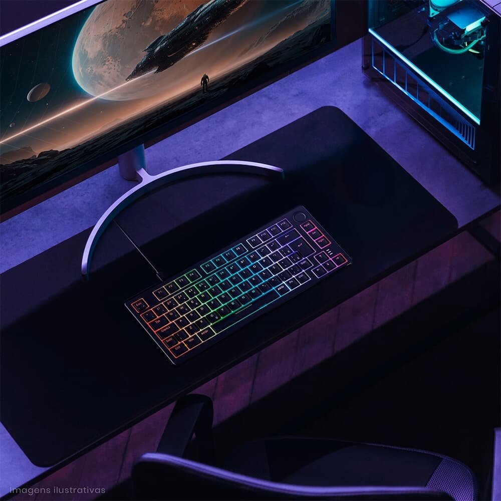 Teclado Sem Fio Mecânico Gamer Husky Nomadic, RGB, Switch Gateron G Pro Brown, Bluetooth, ABNT2, Preto - HTG800PTMA - view 4