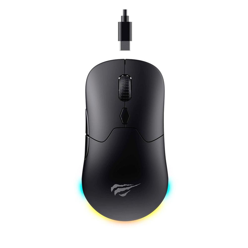 Mouse Gamer Sem Fio Havit MS963WB, RGB, 8000 DPI, 7 Botões, Bluetooth e 2.4G, Preto Mouse Gamer Sem Fio Havit MS963WB, RGB, 8000 DPI, 7 Botões, Bluetooth e 2.4G, Preto