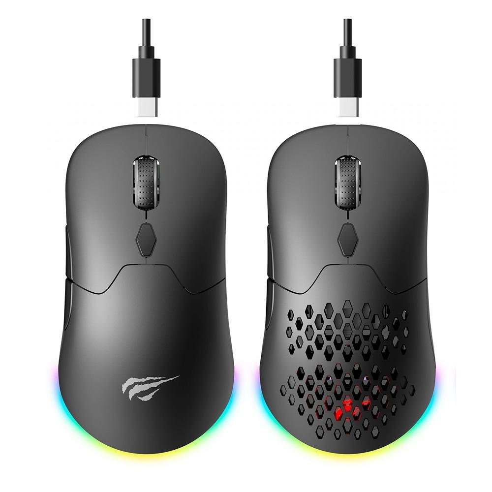Mouse Gamer Sem Fio Havit MS963WB, RGB, 8000 DPI, 7 Botões, Bluetooth e 2.4G, Preto Mouse Gamer Sem Fio Havit MS963WB, RGB, 8000 DPI, 7 Botões, Bluetooth e 2.4G, Preto