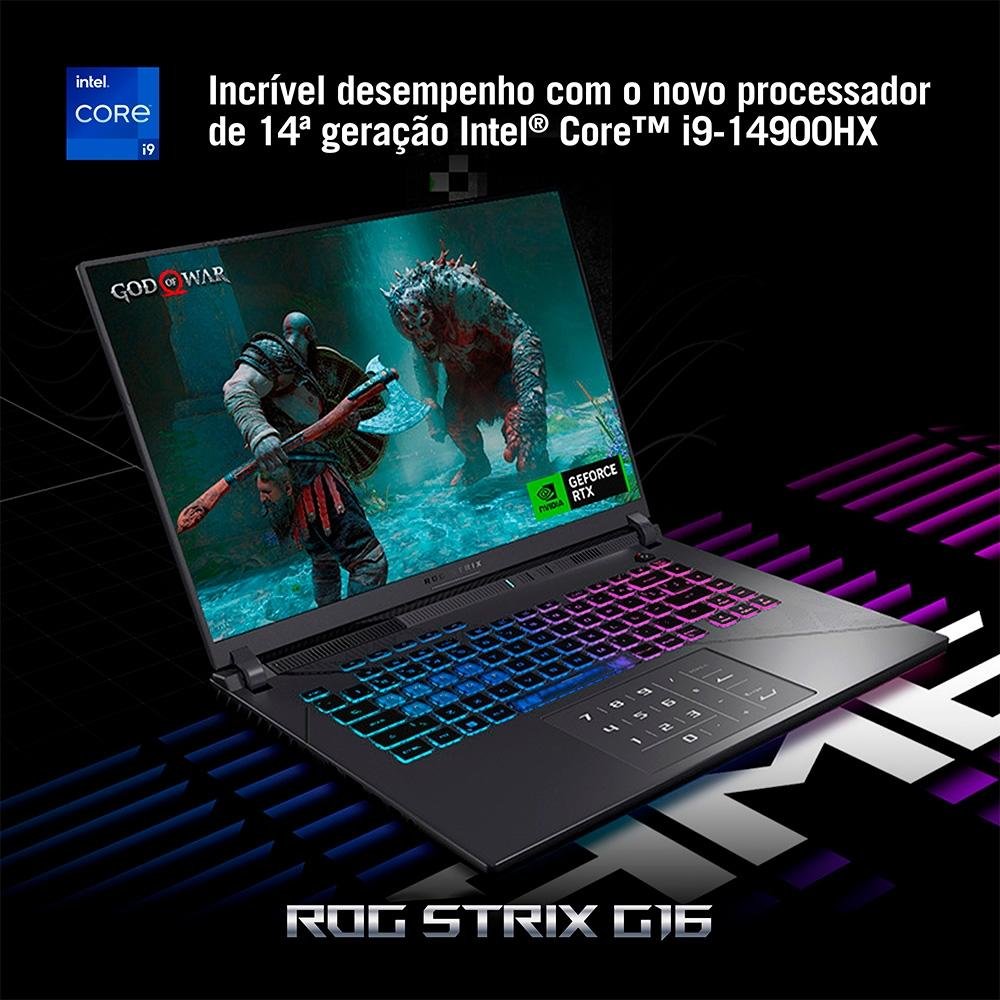 Imagem 3 de 25 do produto Notebook Gamer ASUS ROG Strix G16 Intel Core i9-14900HX, 32GB RAM, RTX 4080 12GB, SSD 2TB, 16" 2,5K 240Hz ROG Nebula, W11H - G614JZR-N4067W