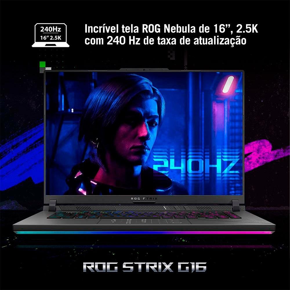 Imagem 5 de 25 do produto Notebook Gamer ASUS ROG Strix G16 Intel Core i9-14900HX, 32GB RAM, RTX 4080 12GB, SSD 2TB, 16" 2,5K 240Hz ROG Nebula, W11H - G614JZR-N4067W