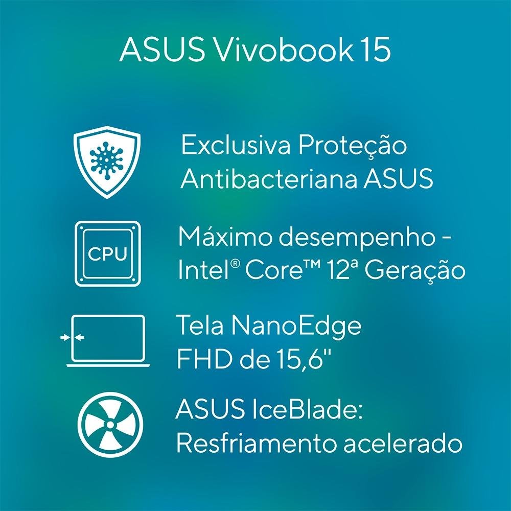 Notebook ASUS Vivobook Intel Core I5 12450H, 8GB RAM, SSD 256GB, 15.6" FHD, KeepOS, Prata - X1502ZA-BQ1757