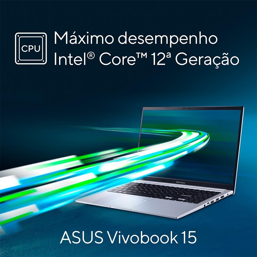 Notebook ASUS Vivobook Intel Core I5 12450H, 8GB RAM, SSD 256GB, 15.6" FHD, KeepOS, Prata - X1502ZA-BQ1757
