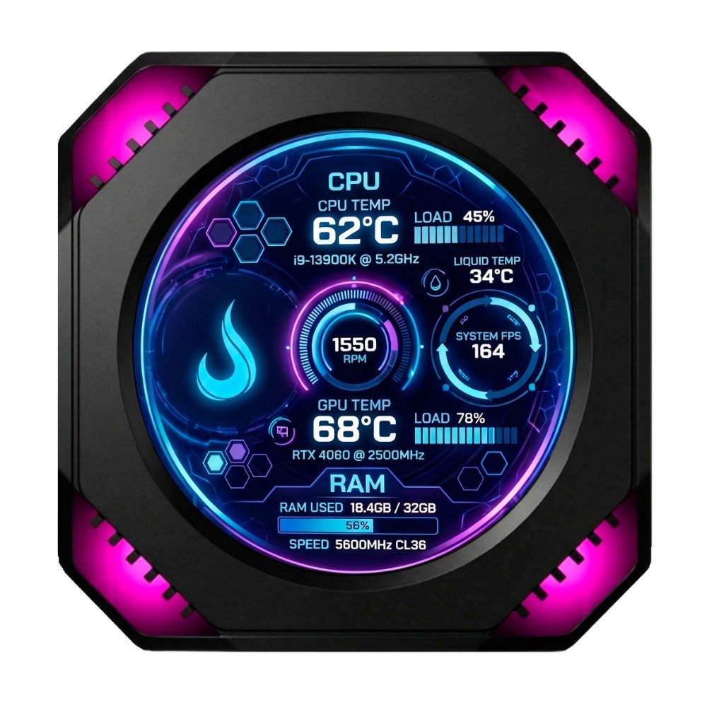 Tela de Monitoramento Gamer Rise Mode Para Water cooler, Vision Screen, 2.1" IPS, Preto - RM-VS-B
