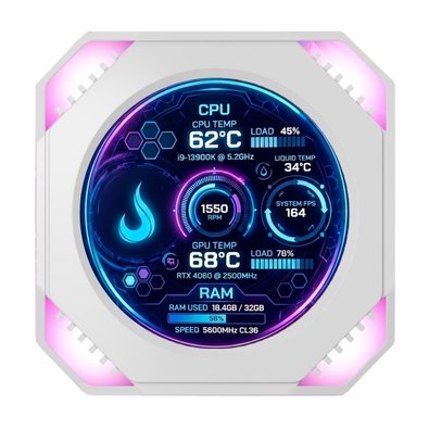 Tela de Monitoramento Gamer Rise Mode Para Water cooler, Vision Screen, 2.1" IPS, Branco - RM-VS-W