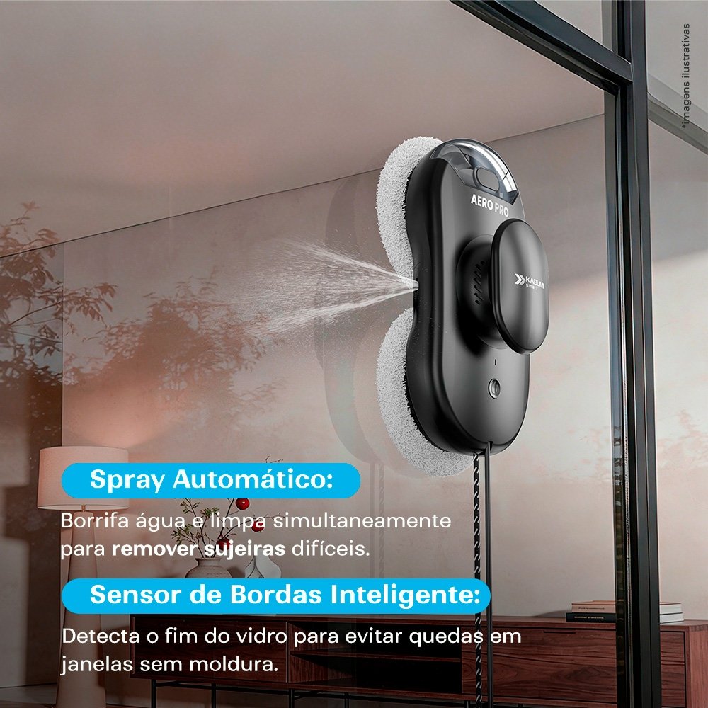 Robô Limpa Vidro Balão.info Smart Aero Pro, 3 Modos de Limpeza, App, Controle Remoto, Spray Automático, Bivolt, Preto - KSLV010PT - view 4