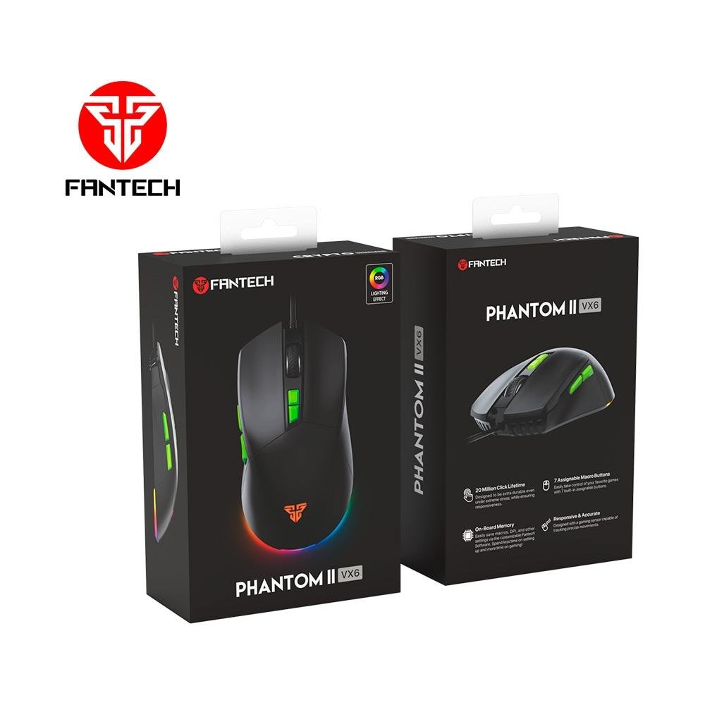 Imagem 5 de 5 do produto Mouse Gamer com Fio Fantech Phantom II VX6, 7200 DPI, 7 botões, Preto - Phantom II VX6 B