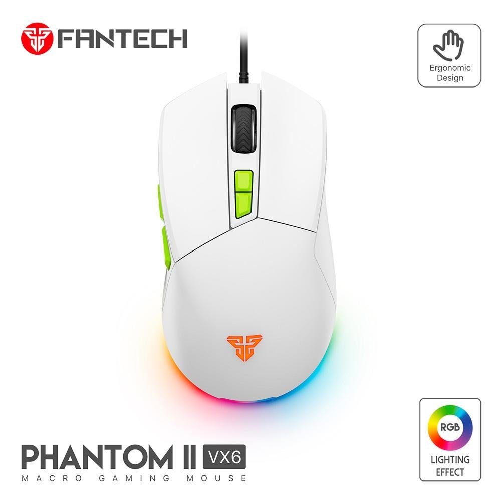 Mouse Gamer com Fio Fantech Phantom II VX6, 7200 DPI, 7 botões, Branco - Phantom II VX6 W Mouse Gamer com Fio Fantech Phantom II VX6, 7200 DPI, 7 botões, Branco - Phantom II VX6 W
