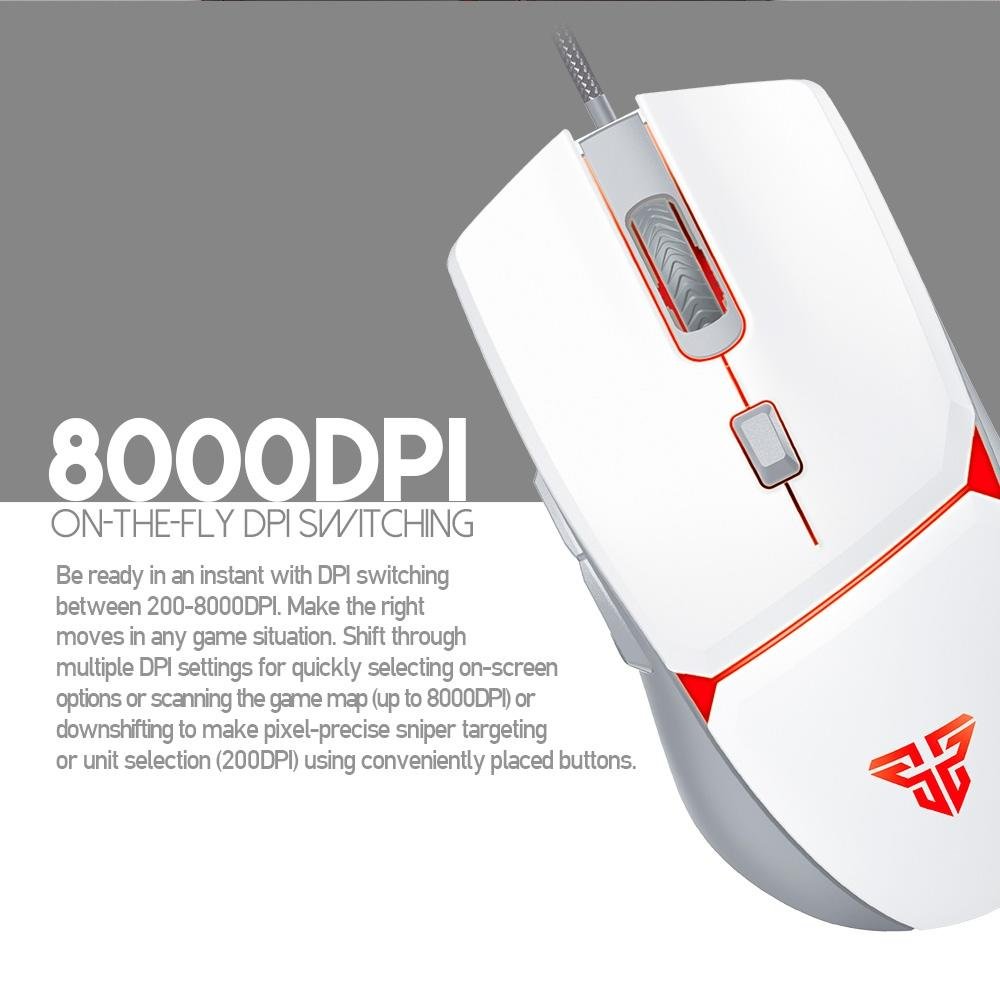 Imagem 4 de 5 do produto Mouse Gamer com Fio Fantech Crypto VX7, 8000 DPI 6 botões, Branco - Crypto VX7 W