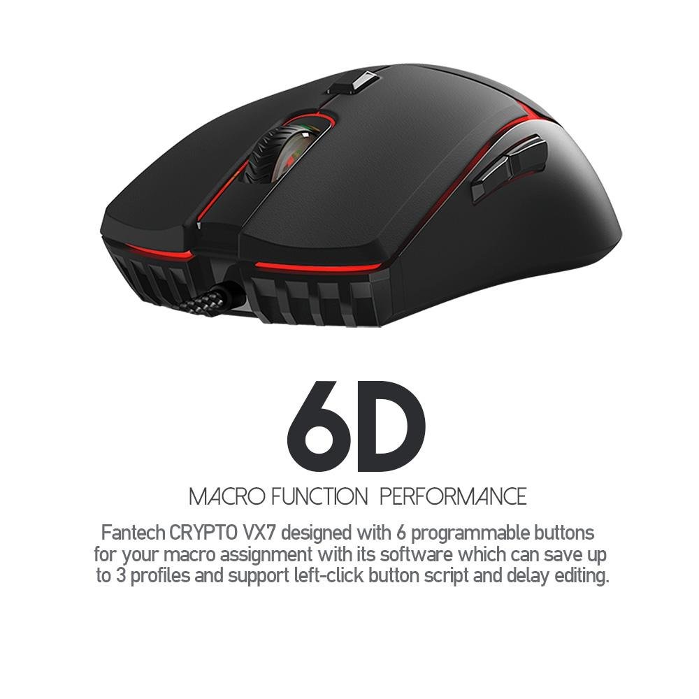 Mouse Gamer com Fio Fantech Crypto VX7, 8000 DPI 6 botões, Preto - Crypto VX7 B Mouse Gamer com Fio Fantech Crypto VX7, 8000 DPI 6 botões, Preto - Crypto VX7 B
