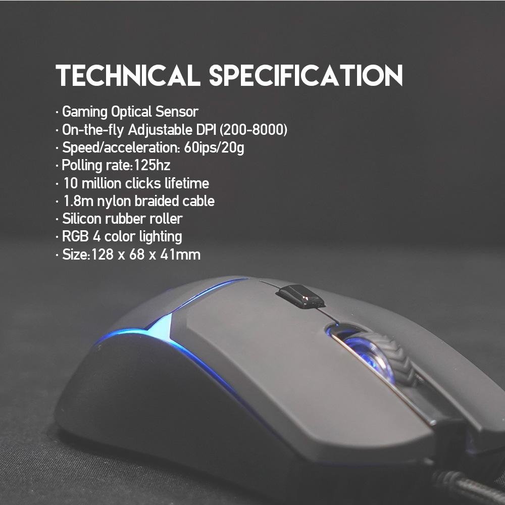 Imagem 18 de 18 do produto Mouse Gamer com Fio Fantech Crypto VX7, 8000 DPI 6 botões, Preto - Crypto VX7 B