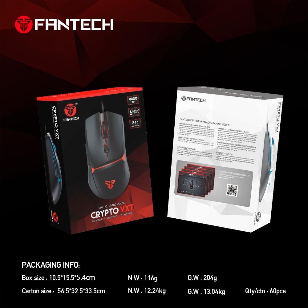 Imagem 17 de 18 do produto Mouse Gamer com Fio Fantech Crypto VX7, 8000 DPI 6 botões, Preto - Crypto VX7 B