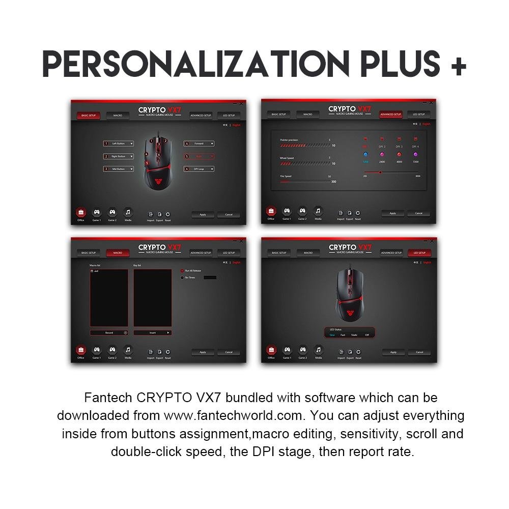 Imagem 15 de 18 do produto Mouse Gamer com Fio Fantech Crypto VX7, 8000 DPI 6 botões, Preto - Crypto VX7 B