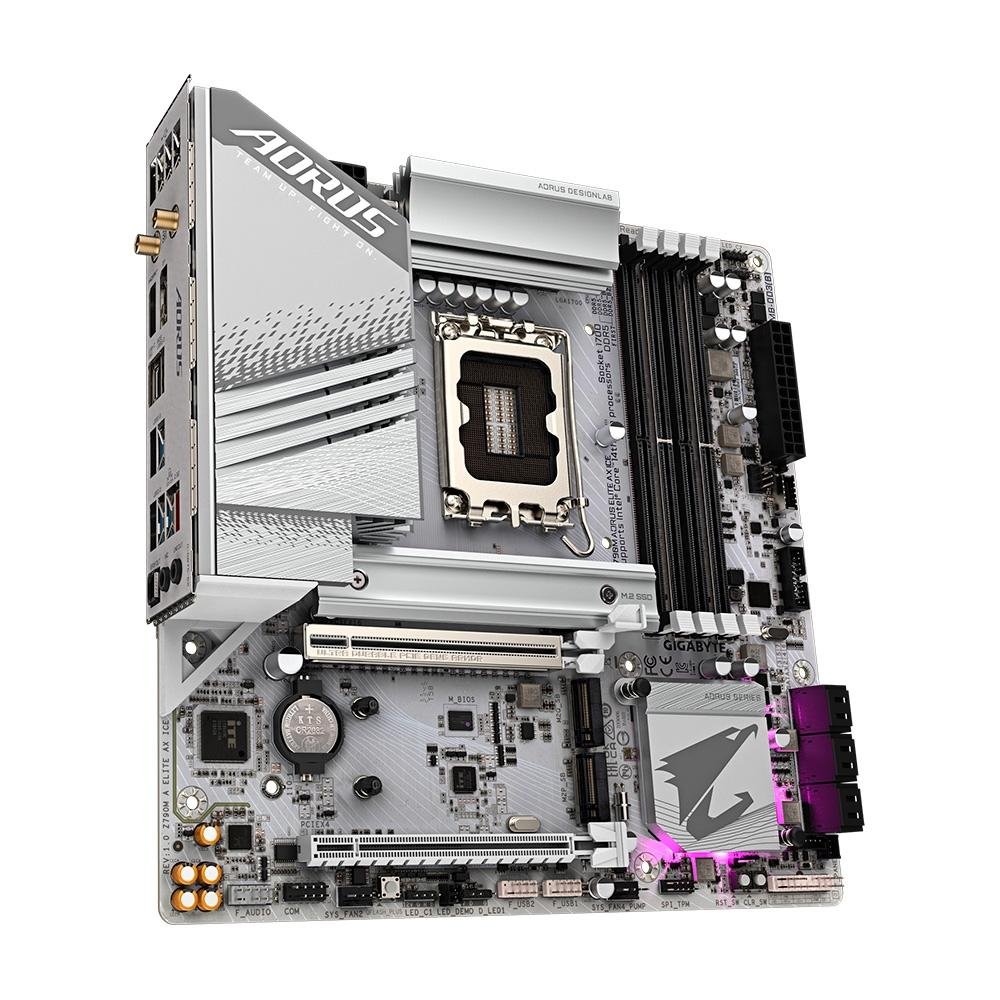 Imagem 5 de 6 do produto Placa-Mãe Gigabyte Z790M AORUS ELITE AX ICE, Intel, mATX, DDR5, RGB, Wi-Fi, Bluetooth, Branco - Z790M AORUS ELITE AX ICE