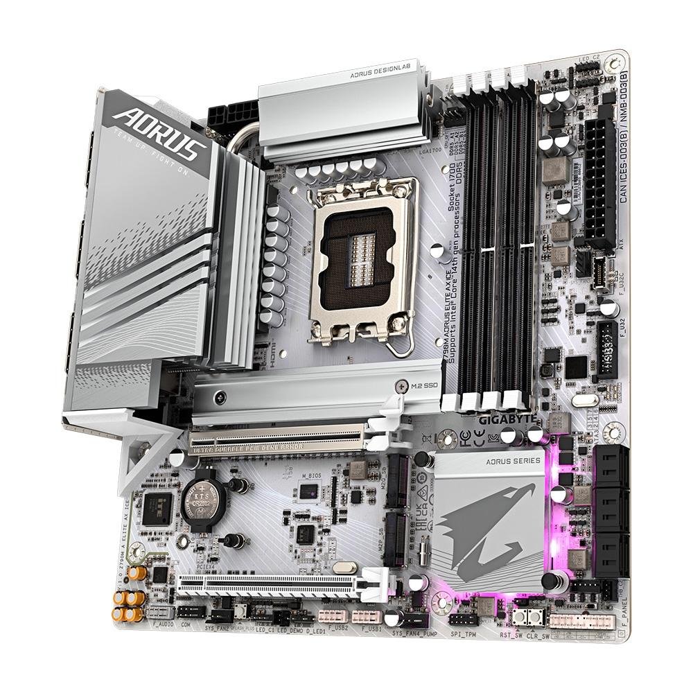 Imagem 4 de 6 do produto Placa-Mãe Gigabyte Z790M AORUS ELITE AX ICE, Intel, mATX, DDR5, RGB, Wi-Fi, Bluetooth, Branco - Z790M AORUS ELITE AX ICE