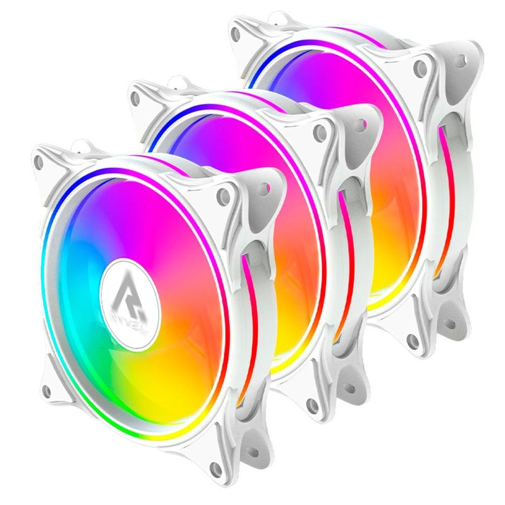 Imagem 2 de 6 do produto Kit Com 3 Ventoinhas Ryvel Lycan, 3x 120mm, Led ARGB, Branco - RY-FN-LY-WT