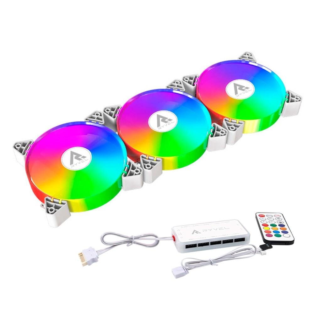 Kit Com 3 Ventoinhas Ryvel Snowy, 3x 120mm, Led ARGB, Branco - RY-FN-SW-WT - view 3