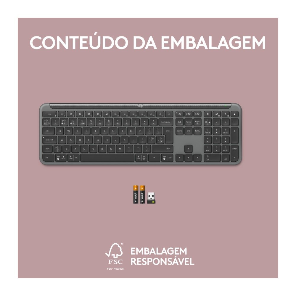 Imagem 11 de 11 do produto Teclado sem fio Logitech Signature Slim K950 Com Conexão Bluetooth ou Receptor USB Logi Bolt Incluso e Layout US INTL, Grafite - 920-012433
