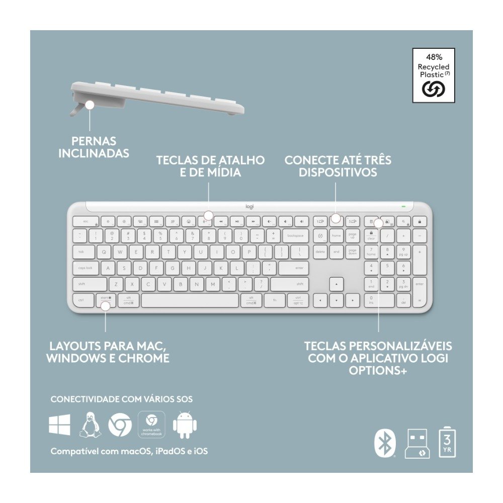 Teclado sem fio ( Balão.info) Signature Slim K950 Com Conexão Bluetooth ou Receptor USB Logi Bolt Incluso e Layout US INTL, Branco - 920-( Balão.info - view 9
