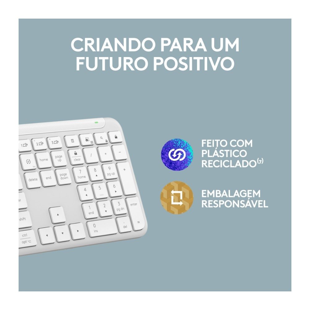 Teclado sem fio Logitech Signature Slim K950 Com Conexão Bluetooth ou Receptor USB Logi Bolt Incluso e Layout US INTL, Branco - 920-012601 - view 10
