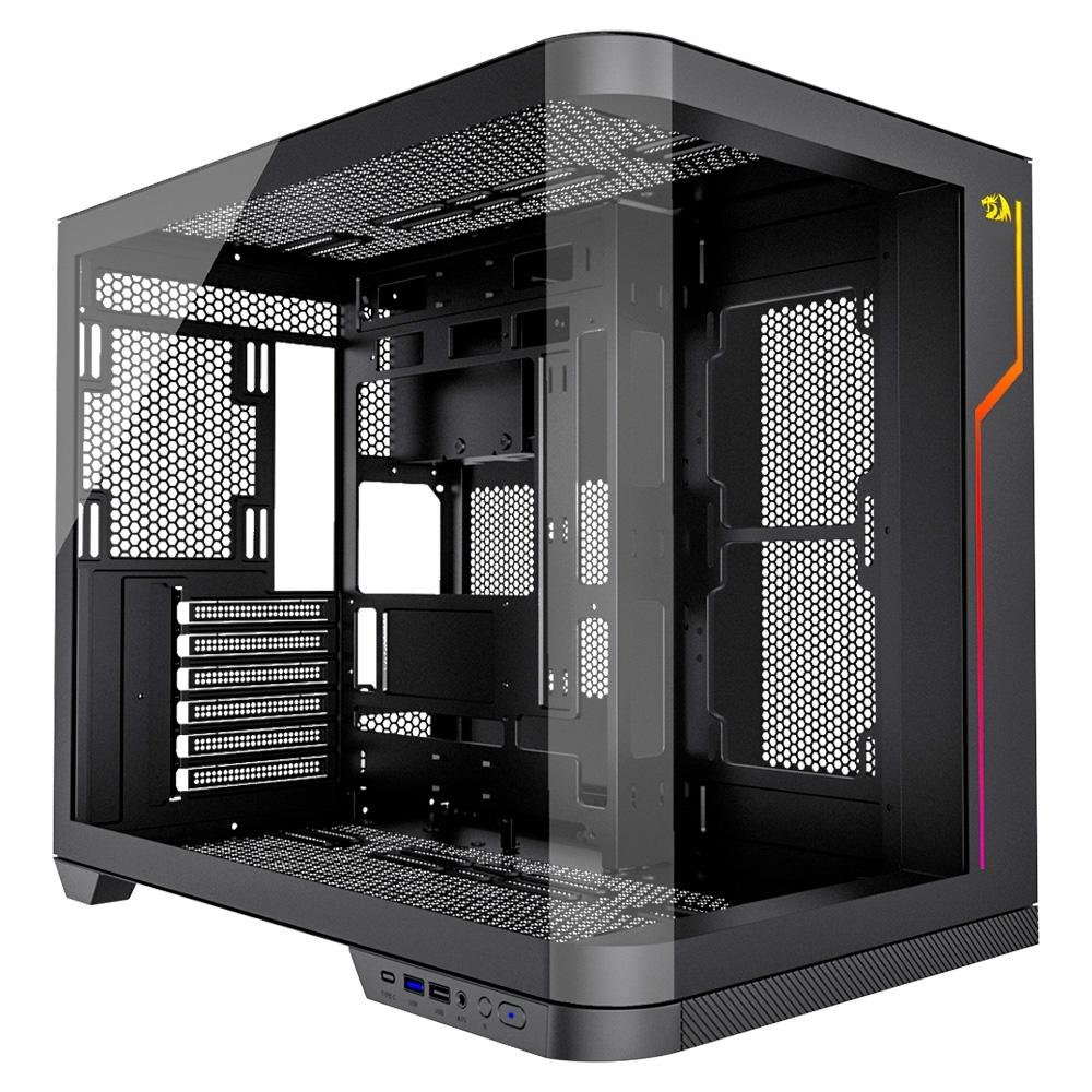 Imagem 2 de 8 do produto Gabinete Gamer Redragon Wideload Extreme, Mid Tower, ATX, Lateral e Frontal em Vidro Temperado Curvo, Preto - CA-605B