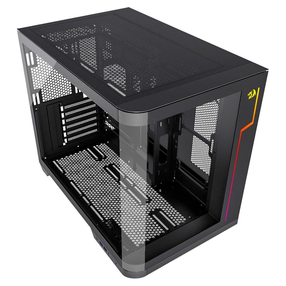 Imagem 4 de 8 do produto Gabinete Gamer Redragon Wideload Extreme, Mid Tower, ATX, Lateral e Frontal em Vidro Temperado Curvo, Preto - CA-605B